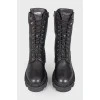 Leather boots with rhinestones and tag