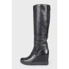 Leather wedge boots