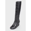 Leather wedge boots