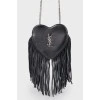 Bag in the form of a heart, with fringe