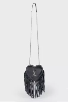 Bag in the form of a heart, with fringe