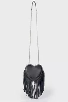 Bag in the form of a heart, with fringe