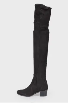 Black suede heeled boots