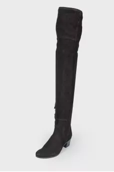 Black suede heeled boots