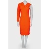 One sleeve bright red dress