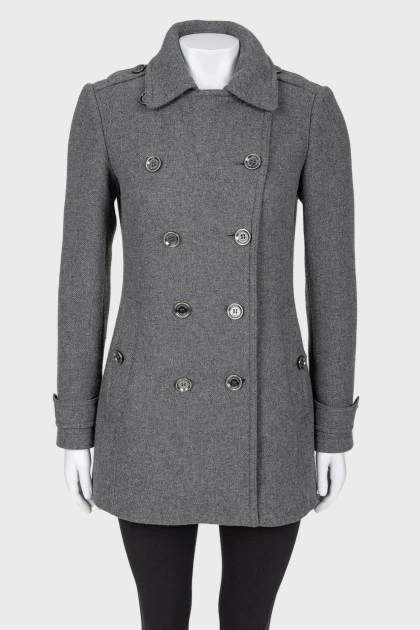 Gray coat with a double-breasted collar