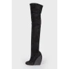 Suede wedge over the knee boots